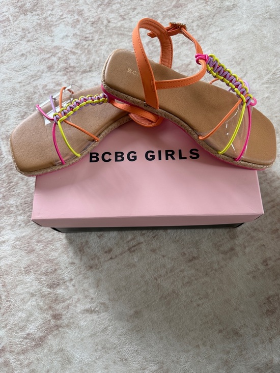 BCBGirls Other - BCBGirls Orange Multicolor Braided Strap Sandals
